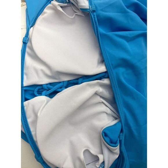 Tempt Me Women Blue Lace Up Ruffled Off Shoulder Flounce One Piece Swimsuit Size - Picture 8 of 10